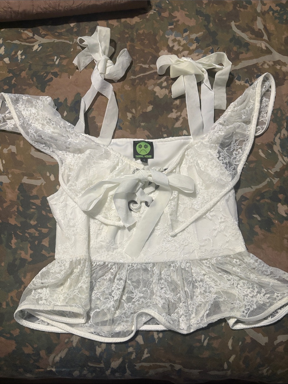 White Lace Tie-Shoulder Peplum Bandeau Top